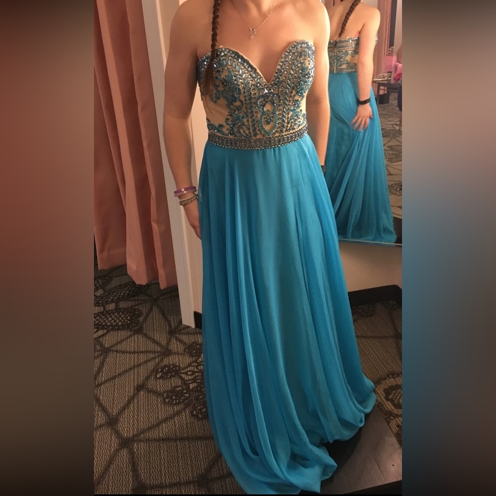 Elegant Blue Embellished Evening Gown